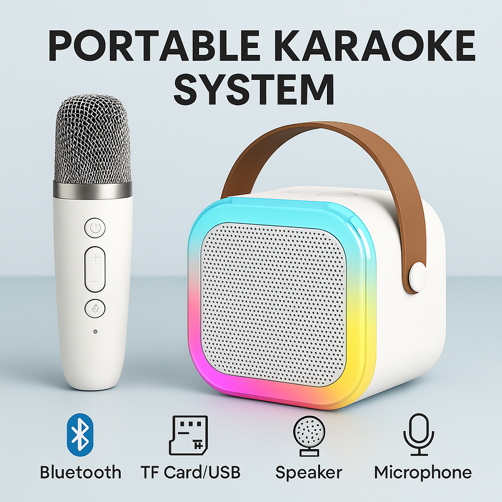 Premium Wireless Karaoke Microphone with Bluetooth Speaker & LED Lights – 8W Party Mic