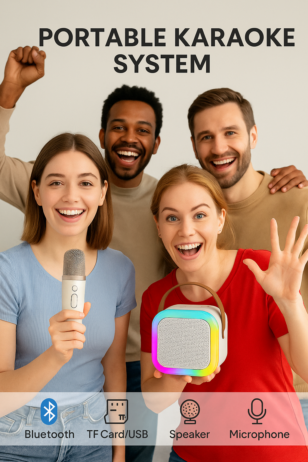 Premium Wireless Karaoke Microphone with Bluetooth Speaker & LED Lights – 8W Party Mic